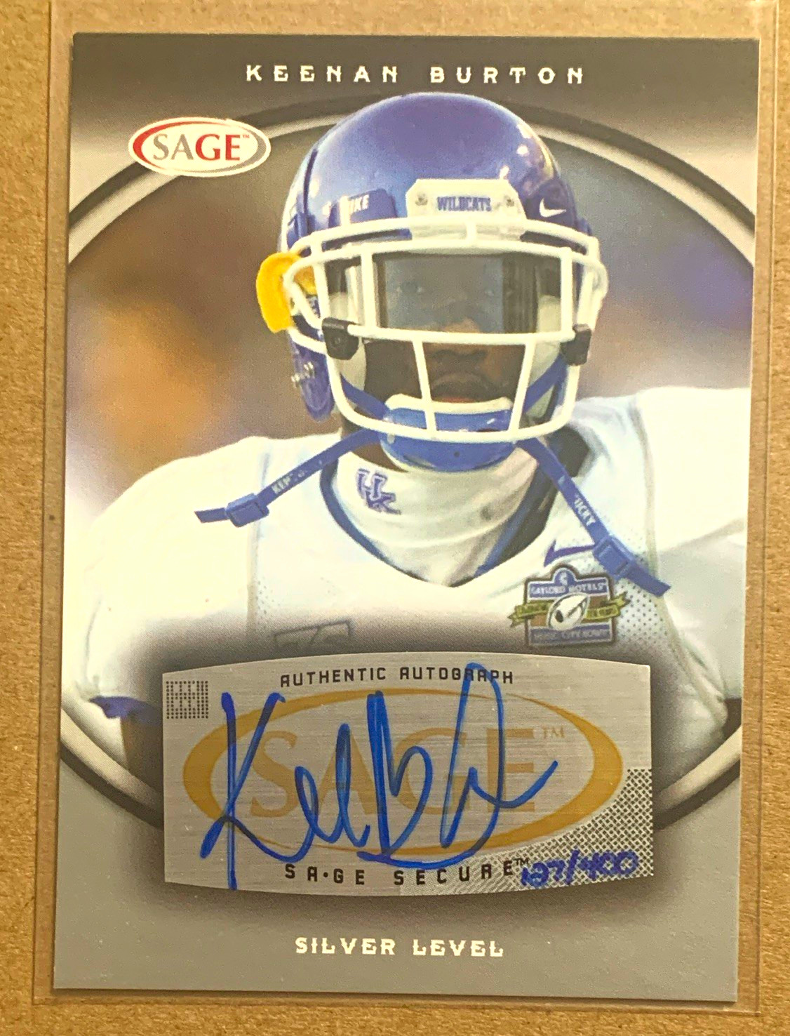 SAGE 2008 Autographs Keenan Burton #A8 Silver Level #127/400 Kentucky Wildcats