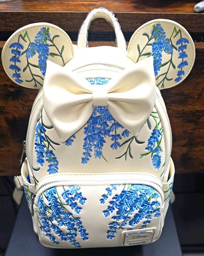Loungefly Disney Minnie Mouse Mini Backpack White Blue Green Floral Bow