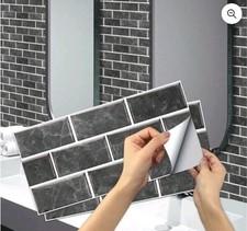 Azulejos de salpicadero de 48 hojas pelar y pegar, pegatina de pared de metro de mármol blanco de 6"x12"