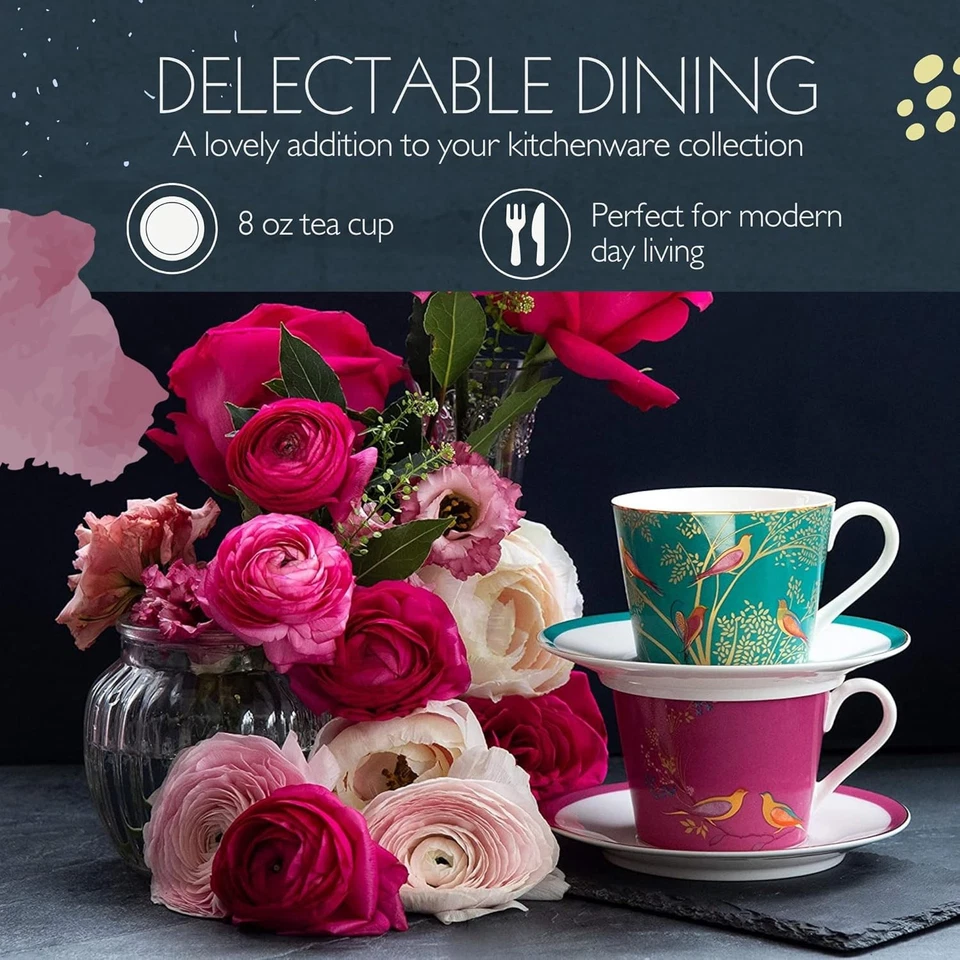 Фарфоровая чайная чашка с блюдцем Sara Miller Chelsea 8 унций, розовая с 22-каратным золотом Tri... - Изображение 4 из 4