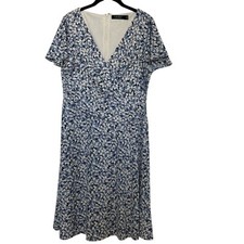 Ralph Lauren Blue/White/Pink Floral Print Flutter Sleeve Jersey Dress size 12