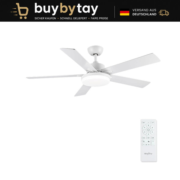 Deckenventilator 132Cm Weiß Mit Beleuchtung Und Fernbedienung Leise 5 FlüGel-image