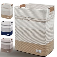 Laundry Hamper Large Laundry Basket with Leather Handles, Decorative Storage ...