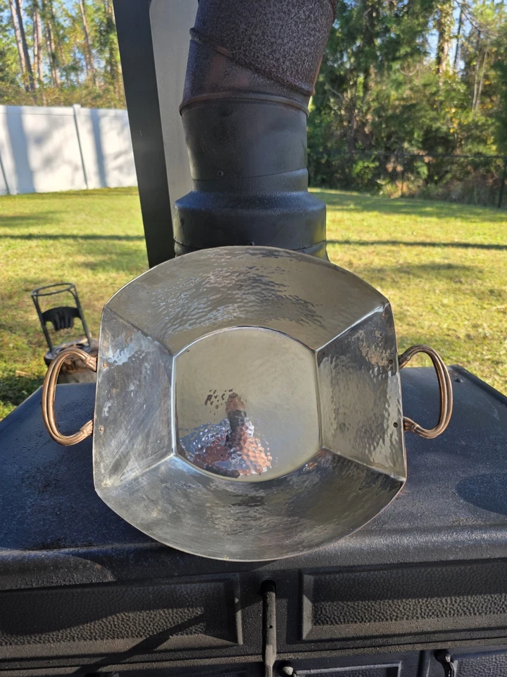 Tazón grande para servir Gorham martillado de cobre y níquel asas dobles de colección *NOTA Foto 3 de 4