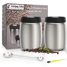 Coffee Canister, 32oz Stainless Steel Airtight Storage with Scoop