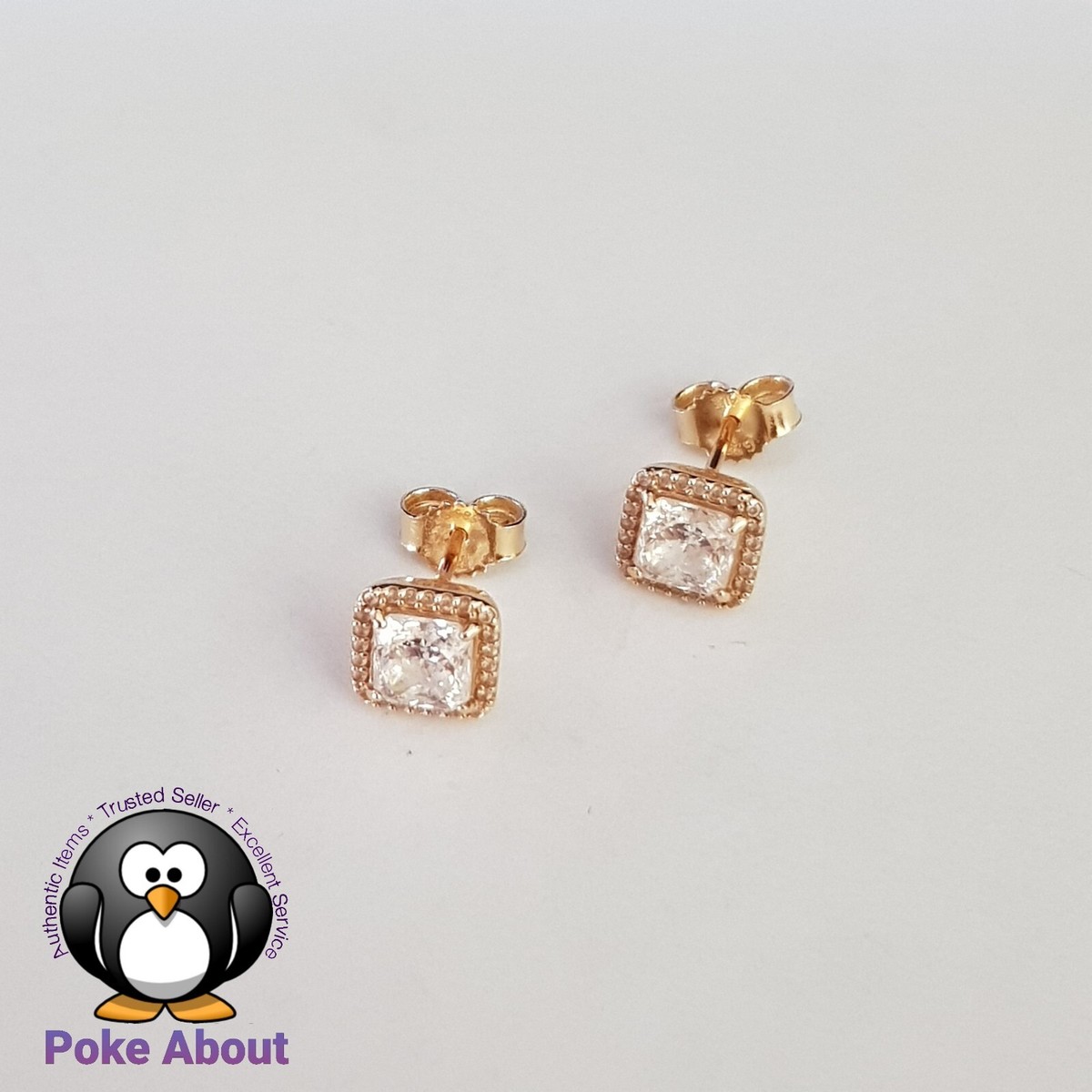 Genuine Pandora 14ct Yellow Gold Square Sparkle Halo Stud