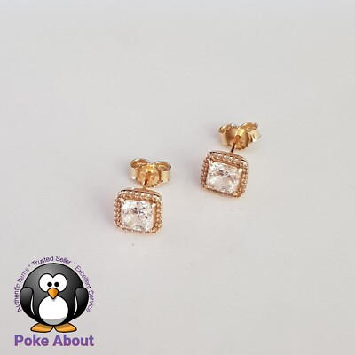 Genuine Pandora 14ct Yellow Gold Square Sparkle Halo Stud