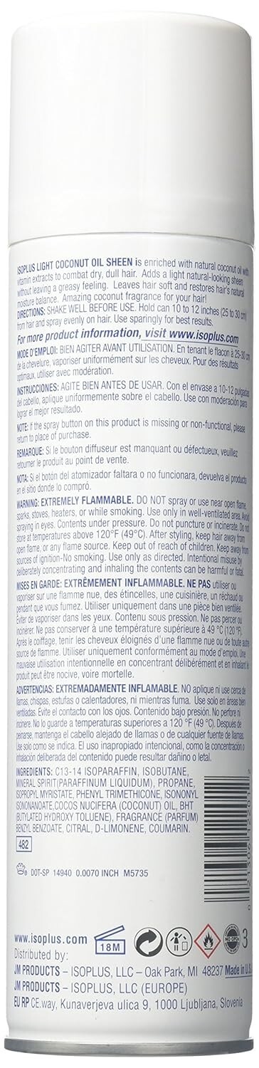 Isoplus Oil Sheen Light Hair Spray With Coconut Oil 9 Oz