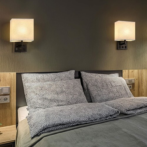 Set of 2 Modern Wall Sconces Lamps Bedroom Plug in w/USB Ports &AC Wall Fixtures - Picture 6 of 7