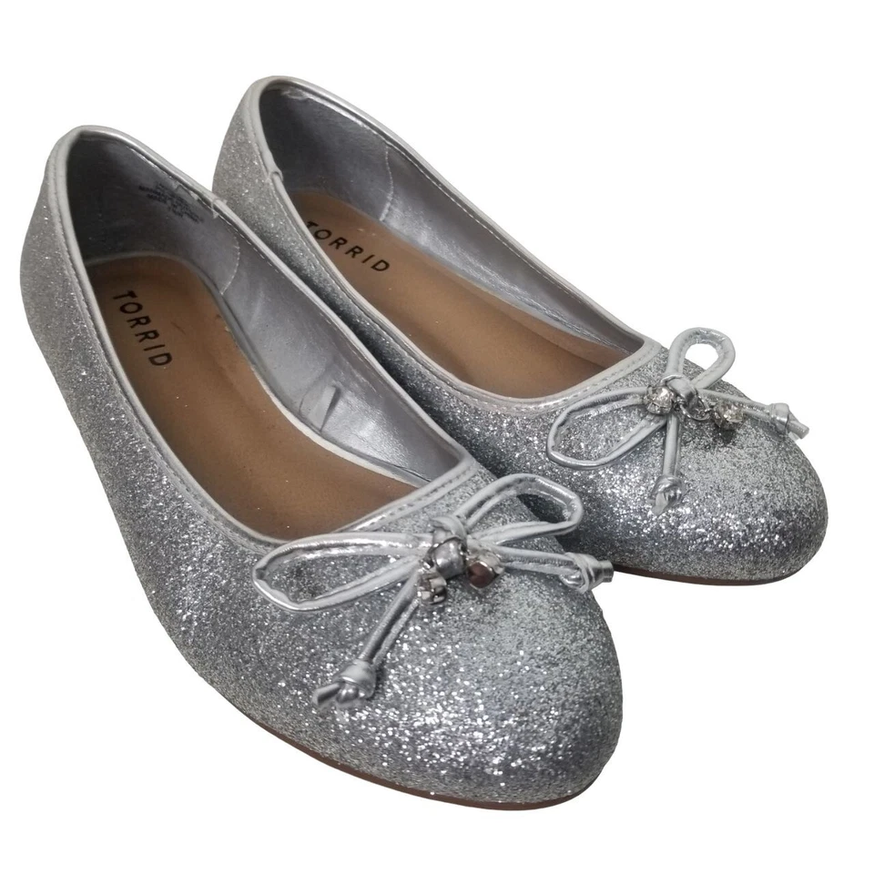 Torrid женщин 7,5 Вт серебро блестящий скольжения на круглый носок бант балетки туфли - Изображение 2 из 4