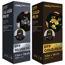 QOMOLANGMA 13in x 16.4ft DTF Gold / Silver Foil Film Roll,Cold Peel DTF FILM