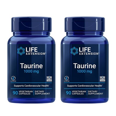2 PACK Life Extension Taurine 1000 mg Supports Heart Health & Beyond 90 Capsules