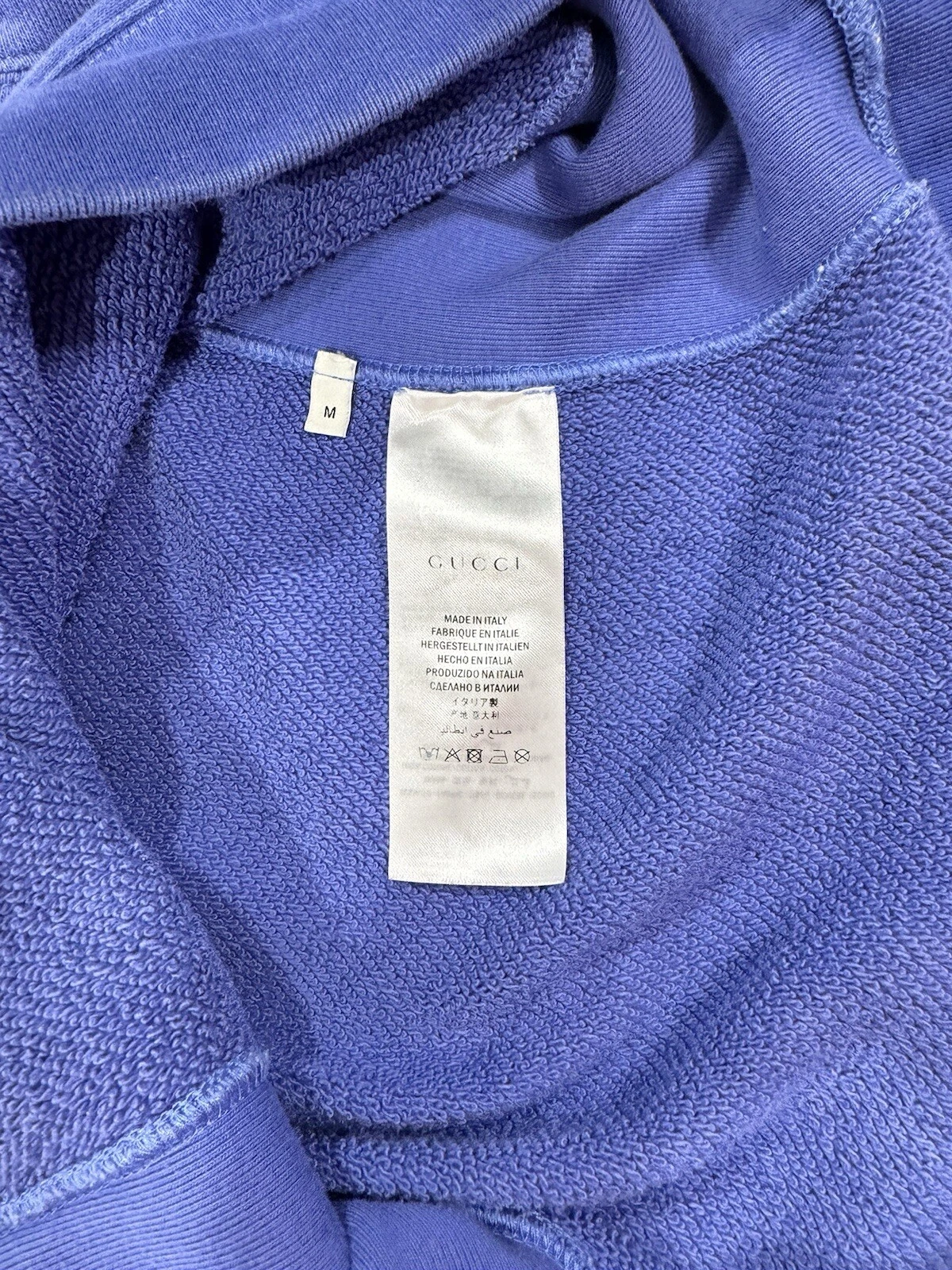 Felpa con cappuccio Gucci blu effetto lavato cotone maglia ad incastro stampa GG taglia M