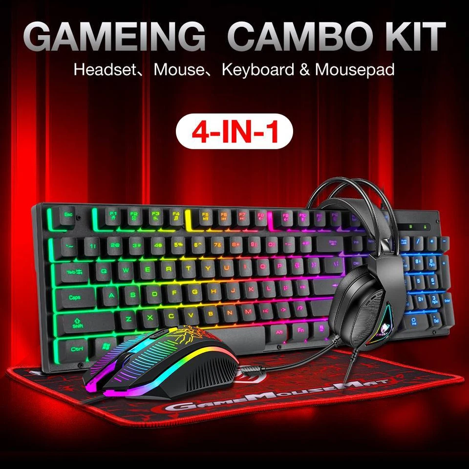 4 in 1 Gaming Keyboard Mouse & Headset & Mouse Pad Set RGB LED Gamer PC Bundle - Image 3 of 4