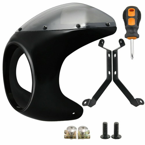 7" Motorcycle Headlight Retro For Cafe Racer Handlebar Fairing Windshield BK AS - Picture 2 of 8
