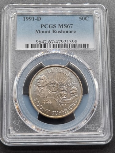 1991 D Mount Rushmore Half Dollar Commemorative - RAINBOW TONED PCGS MS67 #64584 - Picture 2 of 4