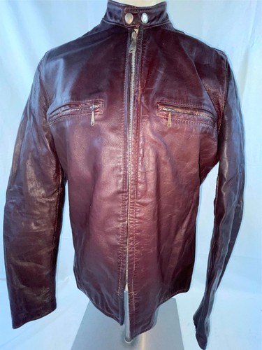 VTG 70S MENS M BROOKS RACER CAFE BROWN MOTORCYCLE BIKER LEATHER JACKET - Picture 4 of 21