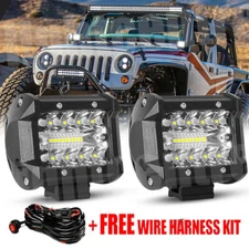 2PCS 4" 12000LM LED Work Light Bar Spot Fog Pods Offroad Driving Truck ATV+Wire
