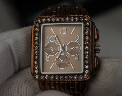 studio time watch square crystal rose gold womens 32.6mm