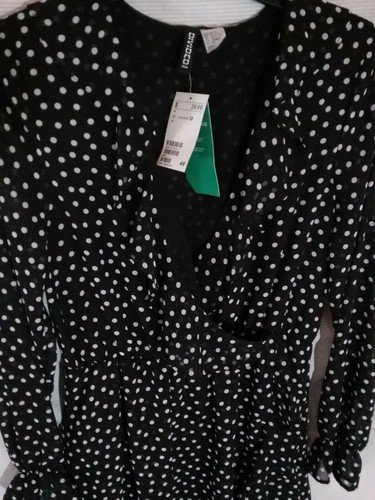 H\u0026M Black \u0026 White Polka Dot Dress Size 
