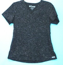 Grey  s Anatomy Scrub Top by Barco Black White Pattern Print Size Small