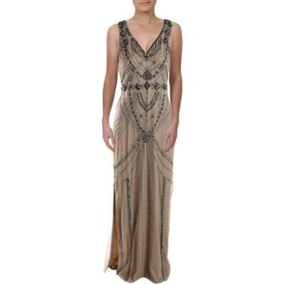 $450 Aidan Mattox Womens Nude Embellished Beaded Evening Gown Dress 6