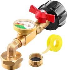QCC1 Propane Refill Elbow Adapter with Gauge & ON-Off Control Valve 1lb to 20lb