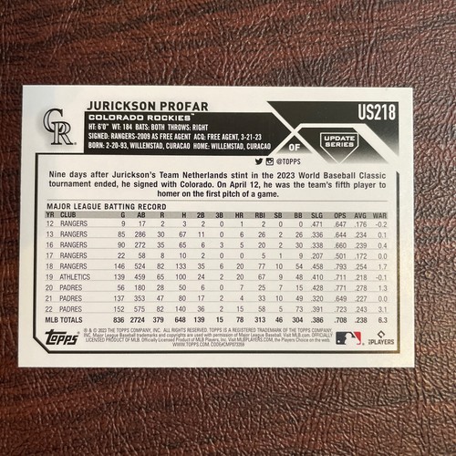 2023 Topps Update Orange and Black Ghosts SSP Jurickson Profar Rockies US218 - Picture 2 of 2