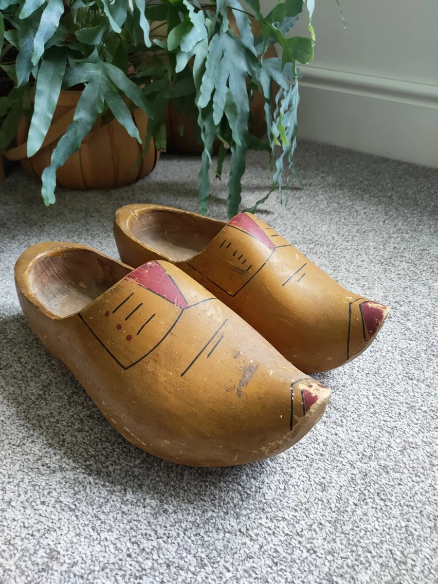 Dutch Wooden Shoes Clogs Holland Handcarved Large Vintage PAINTED