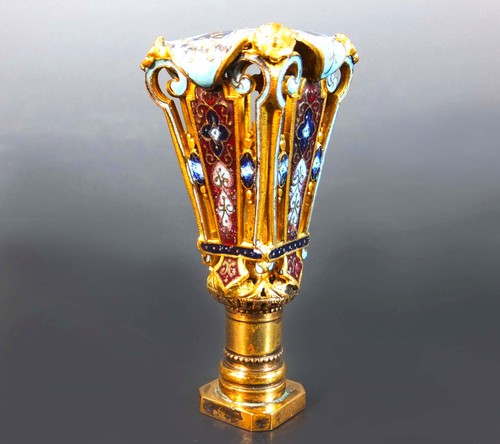 STUNNING BOXED 19th. CENTURY ORMOLU & VITREOUS CHAMPLEVE ENAMEL DESK SEAL - Picture 8 of 17