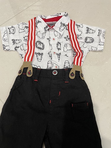 Dapper Dude 3-6 Monate Baby Junge Tier Shirt & schwarz rote Hose Set - Bild 3 von 14