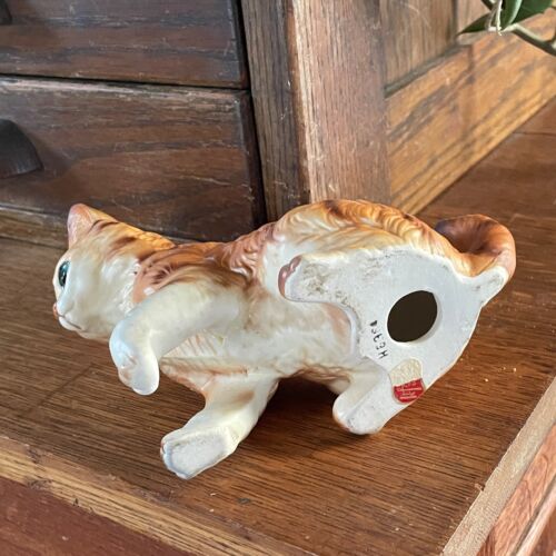 5" MC Lefton Keramik Orange Tabby Katze Paw Up Pounce Japan Figur - Bild 3 von 5