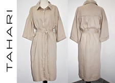 TAHARI Linen Dress Cottagecore Prairie Boho Button Down Shirtdress Beige sz L/XL
