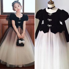 Glitter Tulle Tutu Black Velvet Long Maxi Ball Gown Dress Princess Flower Girl