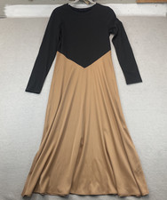 Zara Dress Womens XS Brown Black Color Block Long Sleeve Round Neck Silky