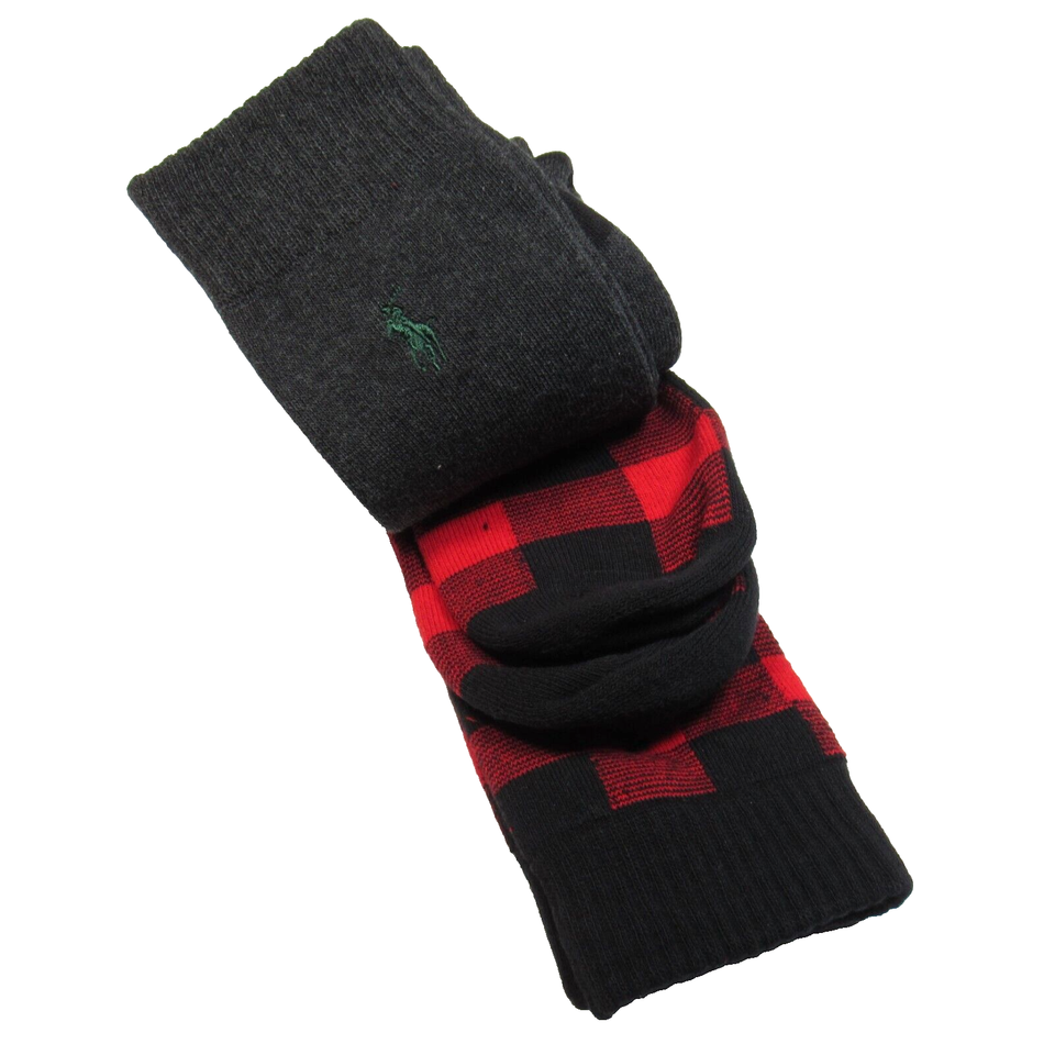 Polo Ralph Lauren Men's Thick Socks Buffalo Plaid Combo 2 Pair Red & Gray 1013 eBay
