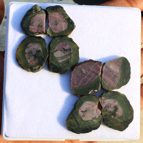 8 PC Natural Rare Watermelon Ruby Pair Untreated 19mm-27mm Slice Rough Gemstones - Picture 4 of 13