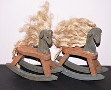 2 Vintage Collectibles Primitive Wooden Rocking Horses toy Handcrafted 2