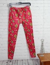 A  Super Cute Christmas Flannel Leggings Red Cactus Gifts Snowflakes Sz S/M