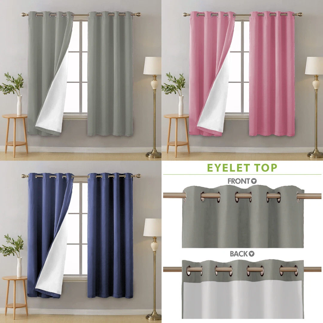 NightComfort Polycotton Blackout Curtains - Thermal Insulated Eyelet Curtains