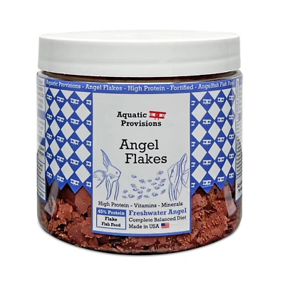 AQUATIC PROVISIONS Angel Flakes Fish Food 1oz - 3.5oz for Freshwater Angelfish 45% Protein USA Made