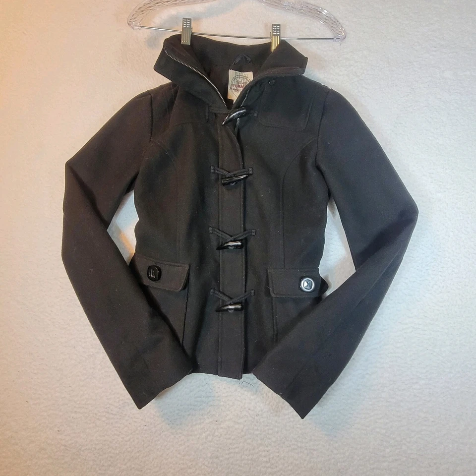 Hydraulic Pea Coat Womens Black Button Up/zipper Jacket  Size XS - Image 3 of 4