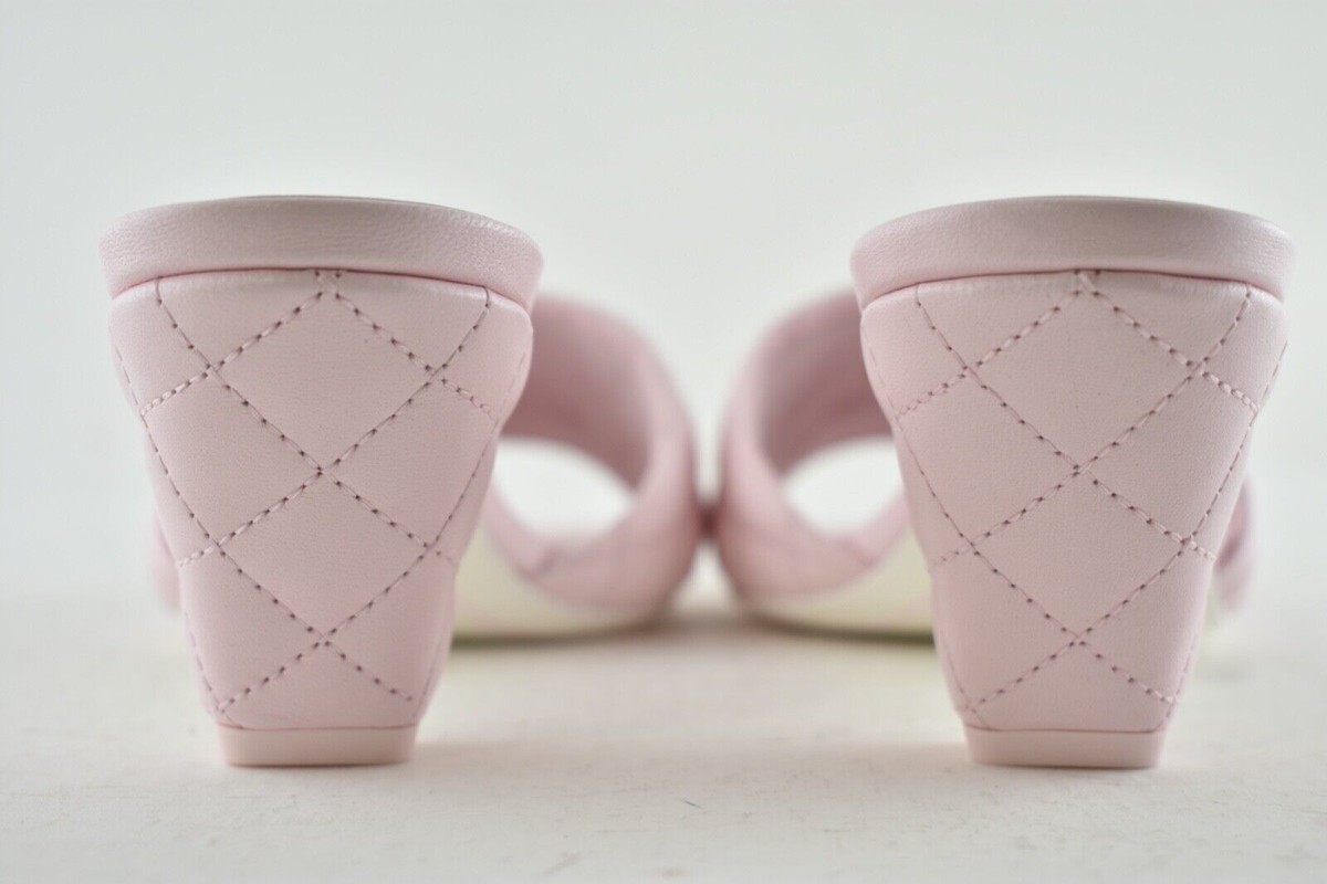 Chanel 22P Light Pink Lambskin Quilted CC Logo Cone Heel
