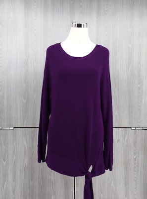 Halogen Womens Small Purple Tie Front Sweater Long Sleeve Knit Top