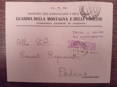 Italy Kingdom R.S.I Affr Emergency on envelope GNR tax charged to the recipient 