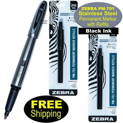 Zebra 65111 PM-701 Black Ink Stainless Steel Permanent Marker With Refills