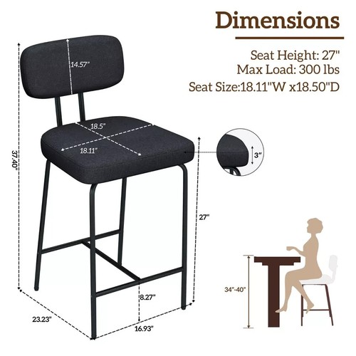 Set of 2/3/4 Line Fabric Kitchen Stools Counter Height Barstools with Back 27'' - Picture 25 of 31