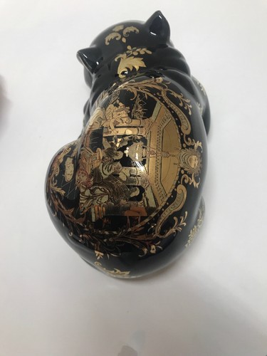 Satsuma Made In China Sleeping Cat Black Gold Beautiful Display - Picture 6 of 12