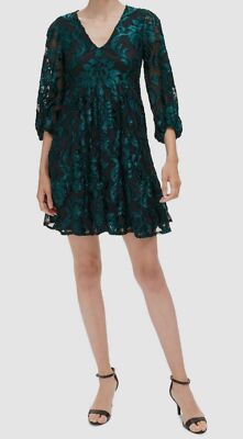 eliza j green velvet dress Eliza J Women's Green V-Neck Velvet Burnout A-Line Dress Size 6
