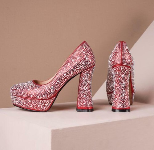 Women Fashion Rhinestone Wedding Shoes Banquet Party Dance High Heel Pump Shoes - Picture 2 of 13